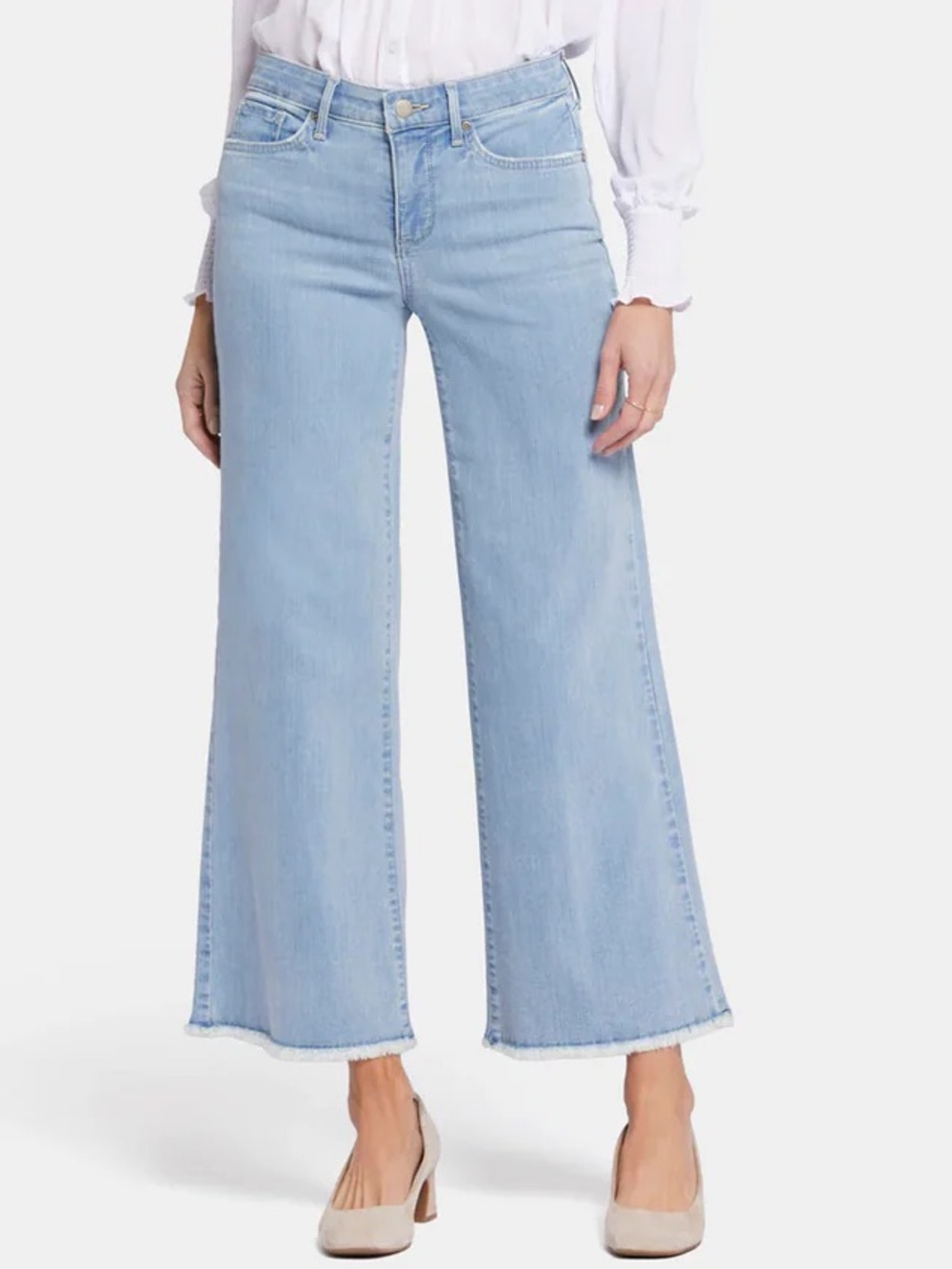 NYDJ NWT Teresa PLUS Size Light Blue Wide-Leg Jeans with Frayed Raw Hem Size 24W